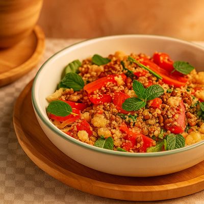 Fonio paprika-Linzenschotel